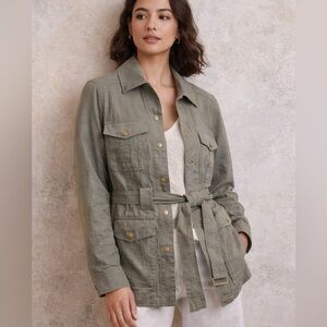 J. Jill Olive Utility Jacket Belted Anorak | Approx L